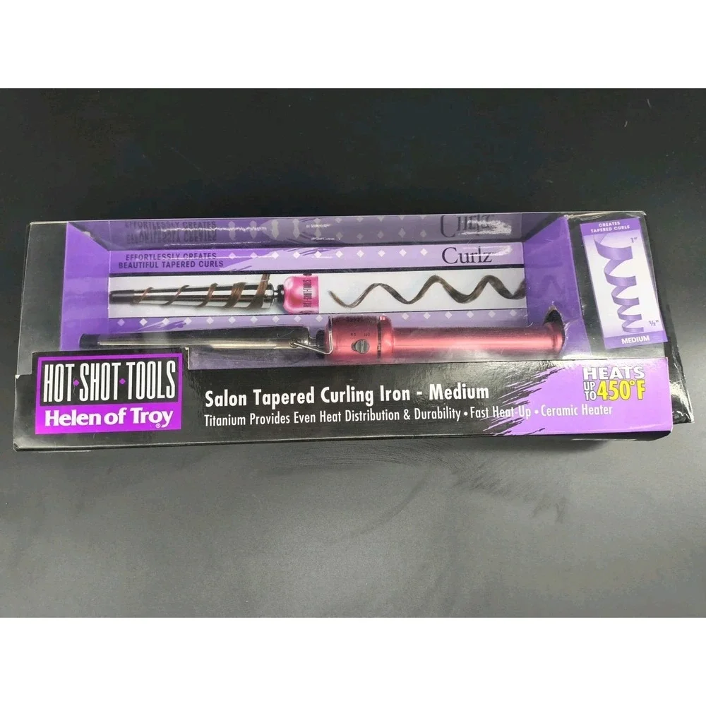 Tapered Titanium Ceramic Curling Iron High Heat Curlz Med Barrel Helen Troy   Vv